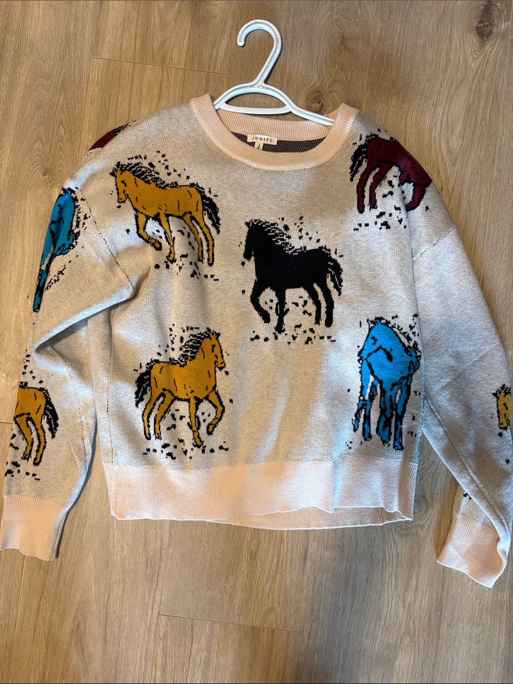 Cream Horse Pattern Knit Sweater